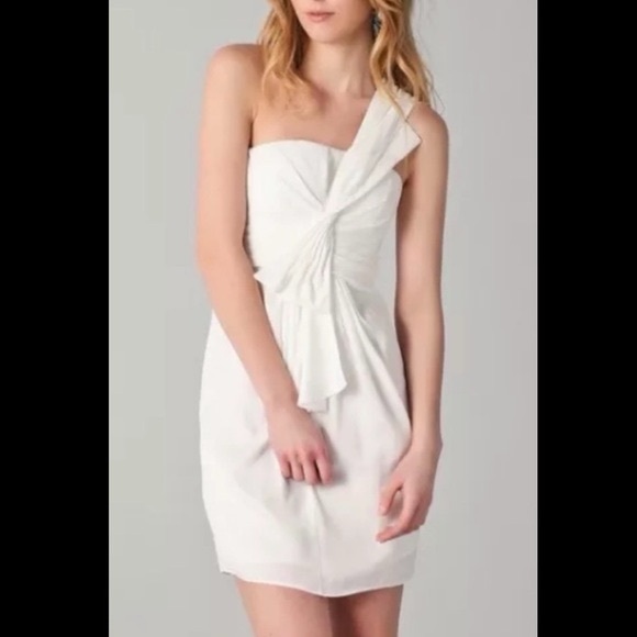 Bcbgmaxazria White One Shoulder Dress, Size 10 - Picture 7 of 8